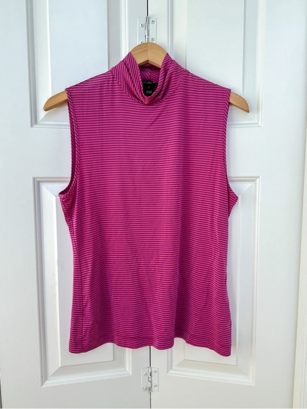 St. John Turtleneck Tank Top MEDIUM Sleeveless Mockneck Stretch Stripe